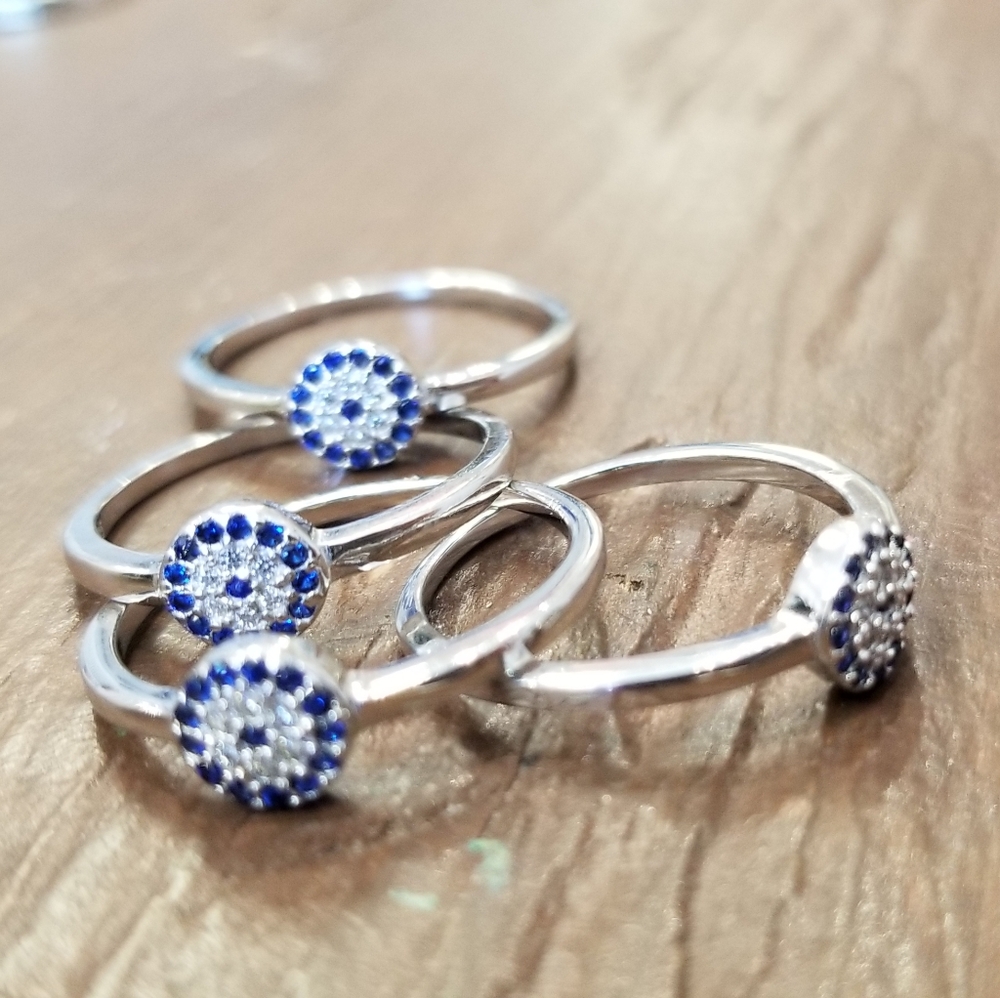 Sterling silver CZ round evil eye stackable band